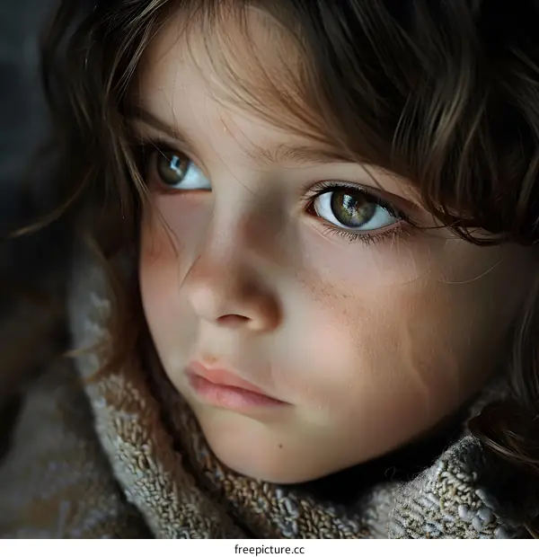 Close Up Portrait of a Little Girl with Brown Hair and Green Eyes