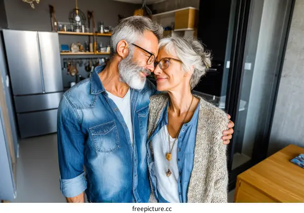 Affectionate Senior Couple in Modern Kitchen
