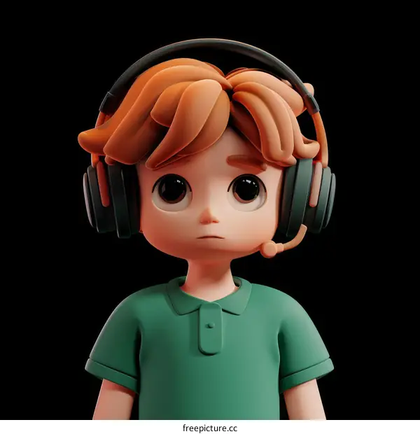 3D rendering of a young boy wearing headphones