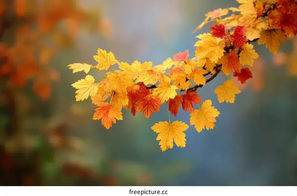 Autumn Leaves on a Branch in Soft Focus
