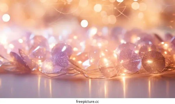 Close up of a string of heart shaped lights with a blurred background