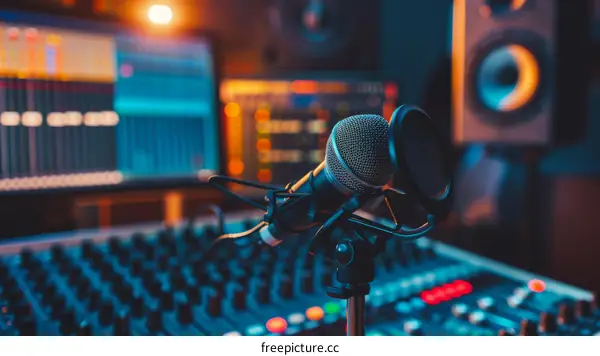 Professional podcast recording equipment setup in home studio
