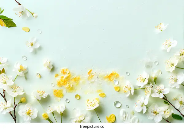 Spring Flowers Arrangement on a Light Green Background