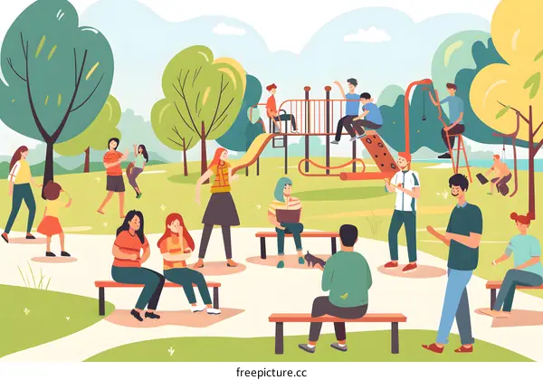 Happy People Enjoying Summer Day in Park