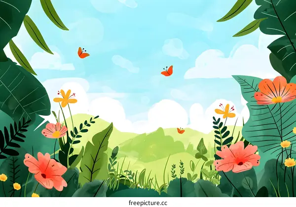 Summer Meadow with Butterflies and Flowers