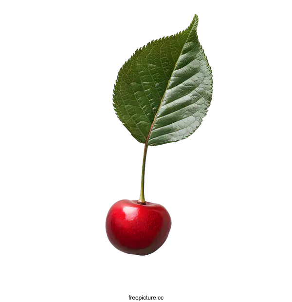 [Transparent Background PNG]Single cherry with leaf