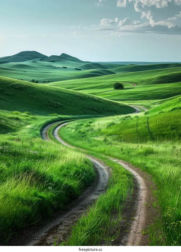 Winding road through the green hills