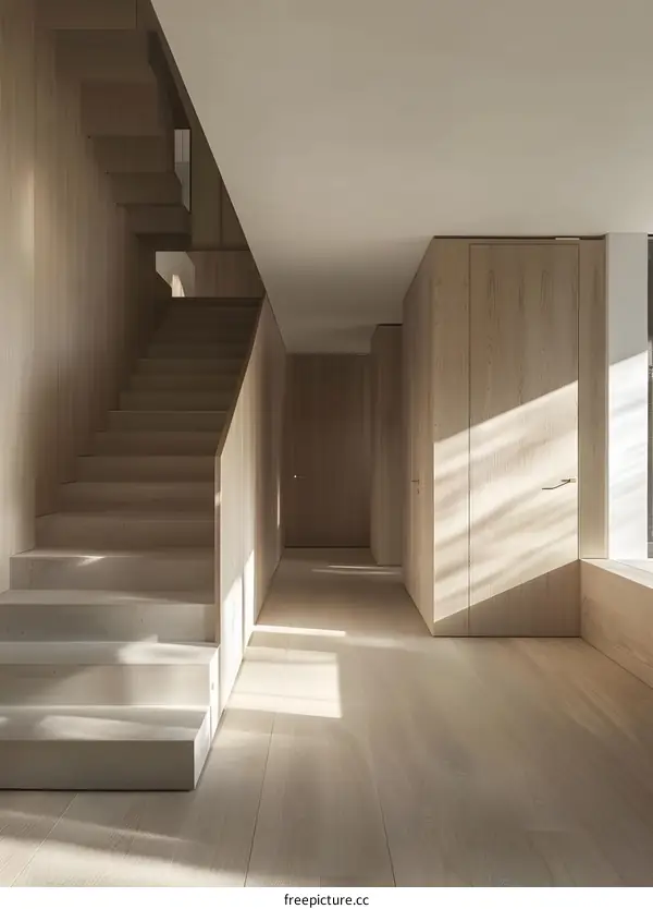 Modern Minimalist Wooden Staircase Interior Design