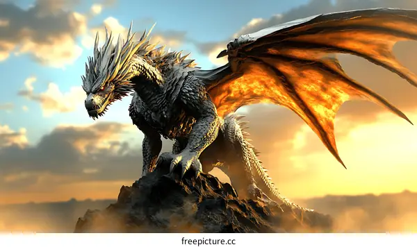 Majestic Dragon in a Dramatic Sunset