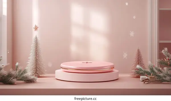 Pink Christmas Display Podium Illustration