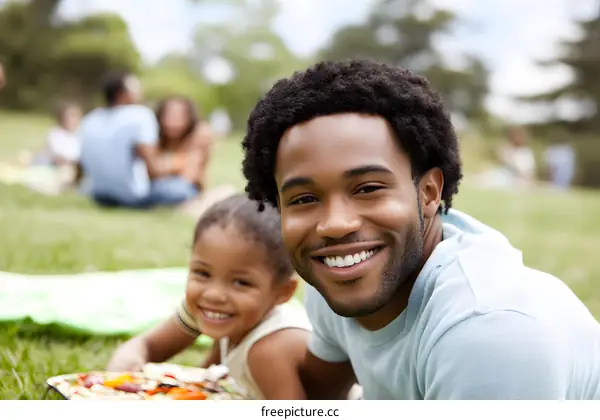Happy African American Father and Daughter Enjoying Picnic in Park