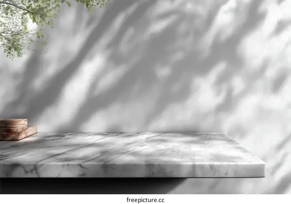 Empty Marble Shelf Display with Natural Light and Shadow