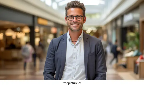 Portrait of a smiling young businessman standing in a shopping mall