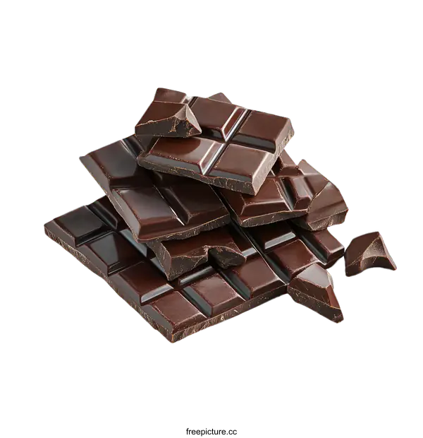 [Transparent Background PNG]Dark Chocolate Bar Pieces Stacked