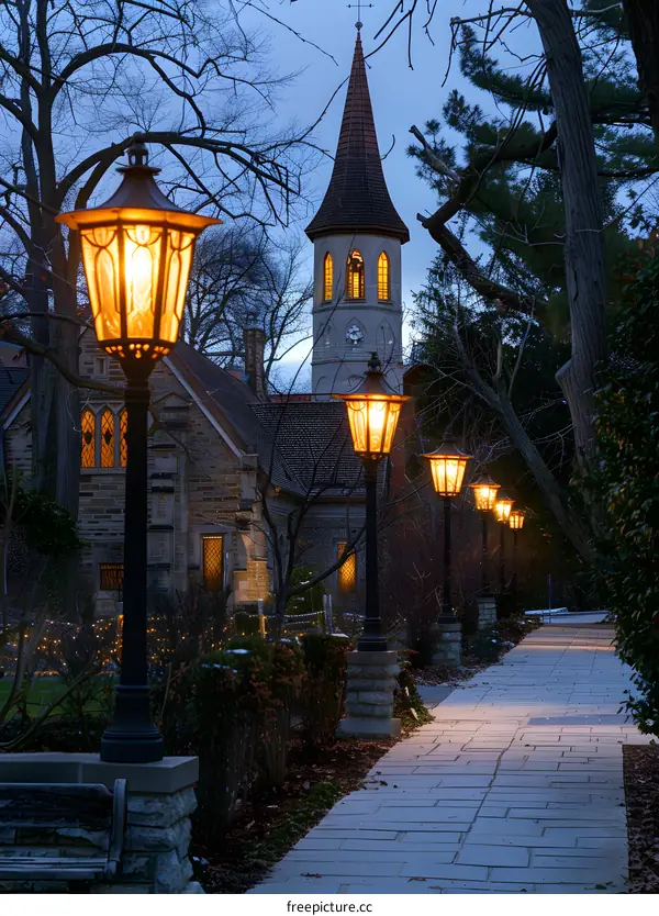 Illuminated Pathway to the Church