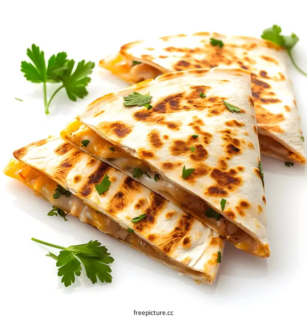 Chicken Quesadillas on a White Background
