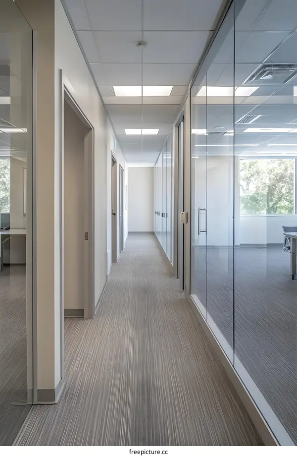 Modern Office Hallway With Glass Walls