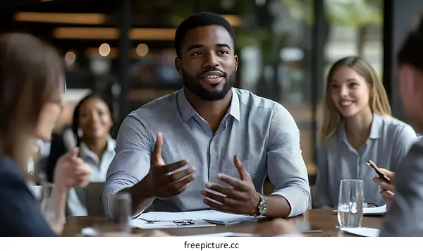 Business Meeting Discussion in Cafe