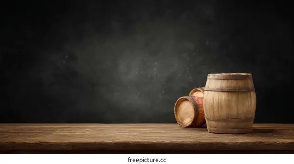 Vintage Wooden Barrels on a Rustic Table