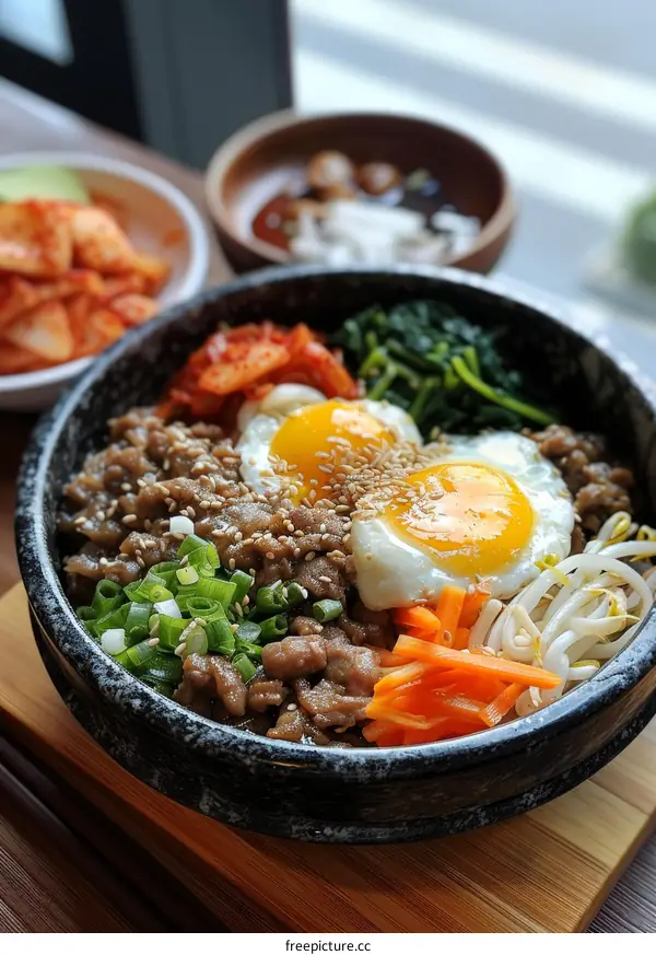 Korean Bibimbap with Egg & Kimchi in Dolsot