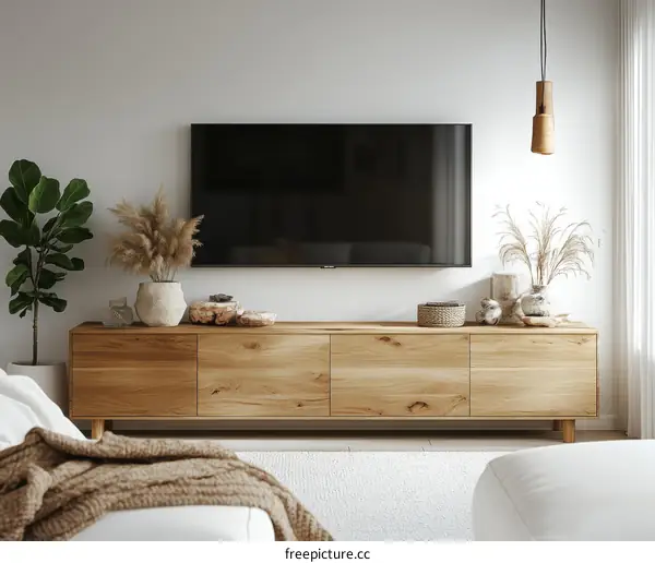 Modern Minimalist Living Room with Wooden TV Stand