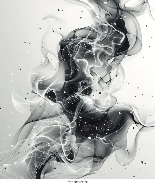 Black and white abstract painting with a smoky, liquid-like texture