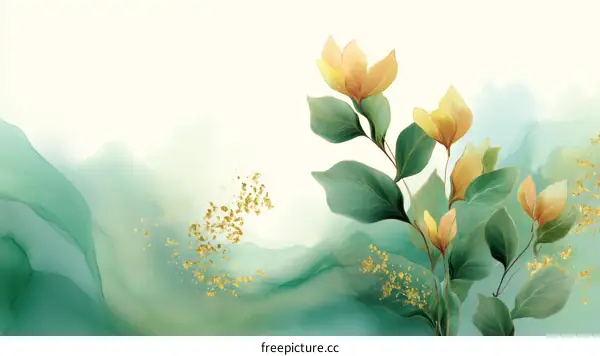 Abstract Floral Design with Green and Gold Accents