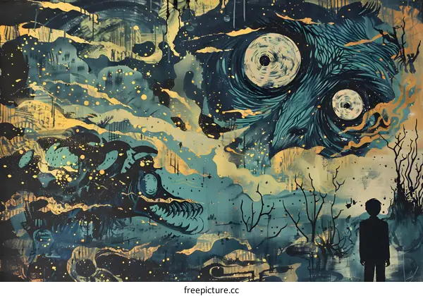 Abstract Painting of a Man Looking Up at the Night Sky