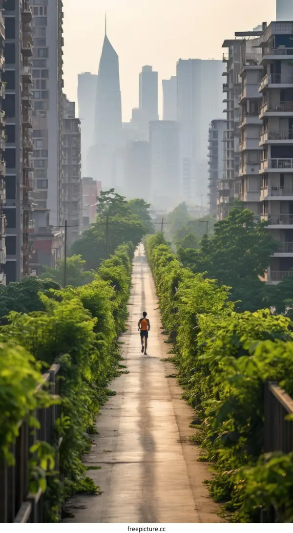 Determined Runner Striving in Urban Environment
