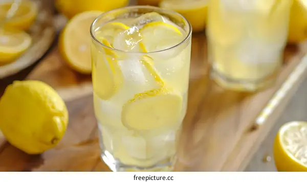 Refreshing Glass of Lemonade with Lemon Slices and Ice