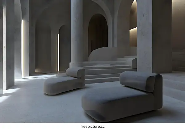 Minimalist Interior Design With Concrete Walls and Arches