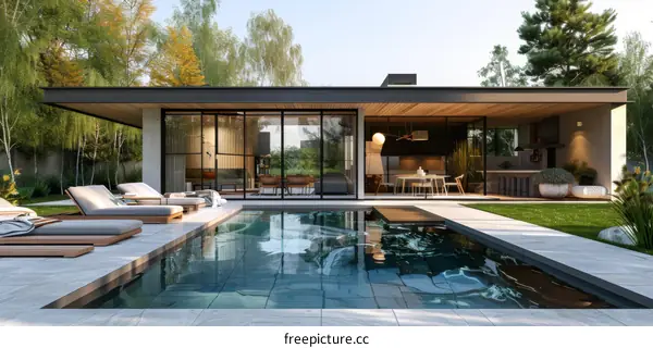 Modern House with Pool and Patio Exterior View