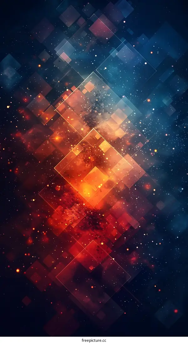 Colorful geometric shapes on a dark blue background