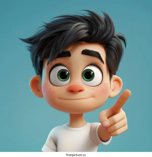 3D Cartoon Boy Pointing
