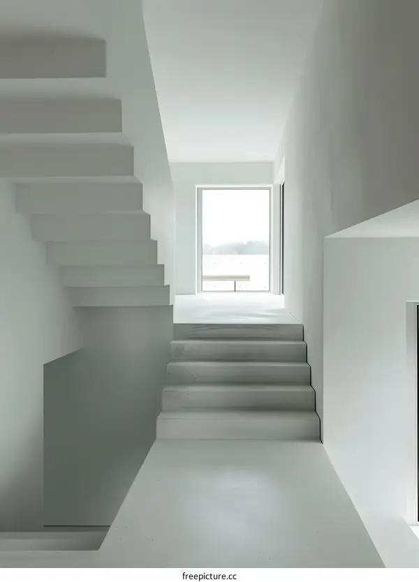 Modern Minimalist Interior Design with Concrete Stairs and Large Window