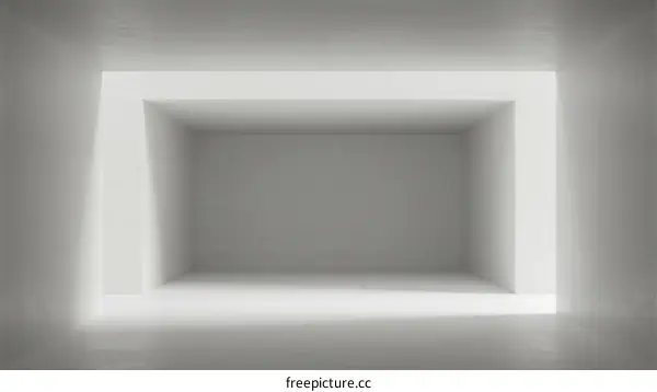 A minimalist white empty rectangular space with smooth surfaces