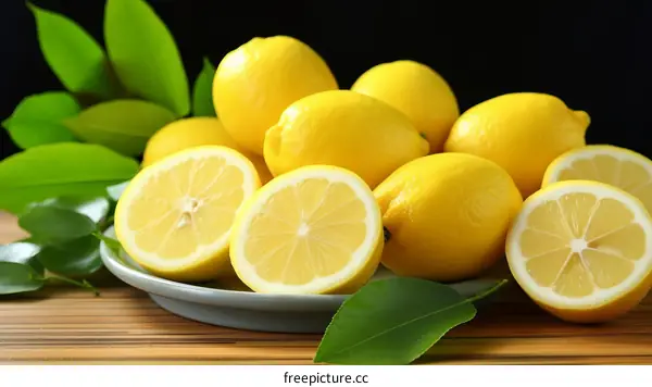 Fresh lemons on a wooden table