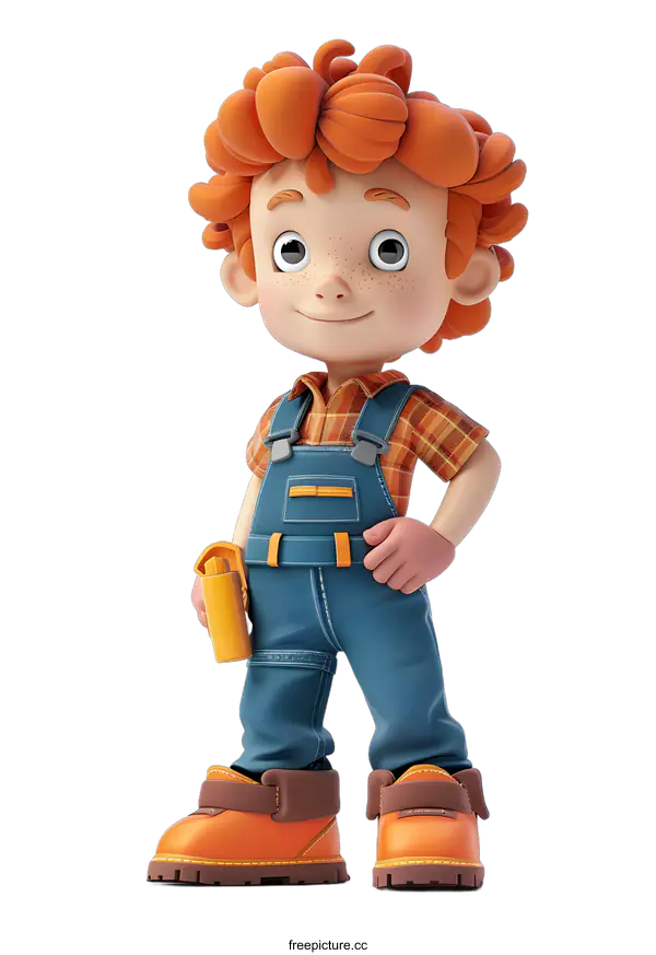 [Transparent Background PNG]Cartoon Boy Wearing Overalls And Holding a Tool