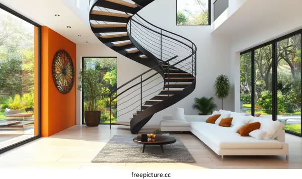 Modern Home Interior with Spiral Staircase