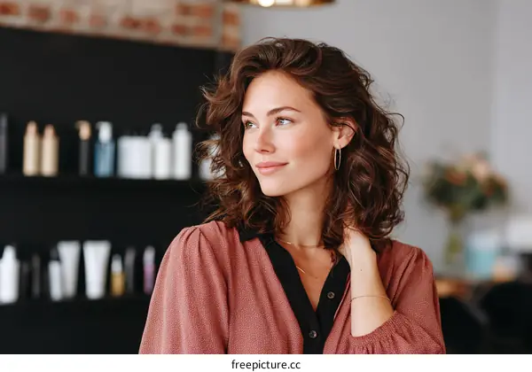 Woman with Curly Hair in a Salon Setting