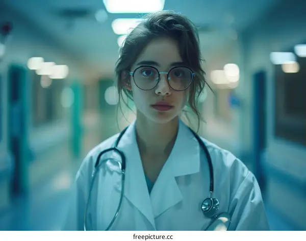 Portrait of a confident female doctor in a hospital hallway
