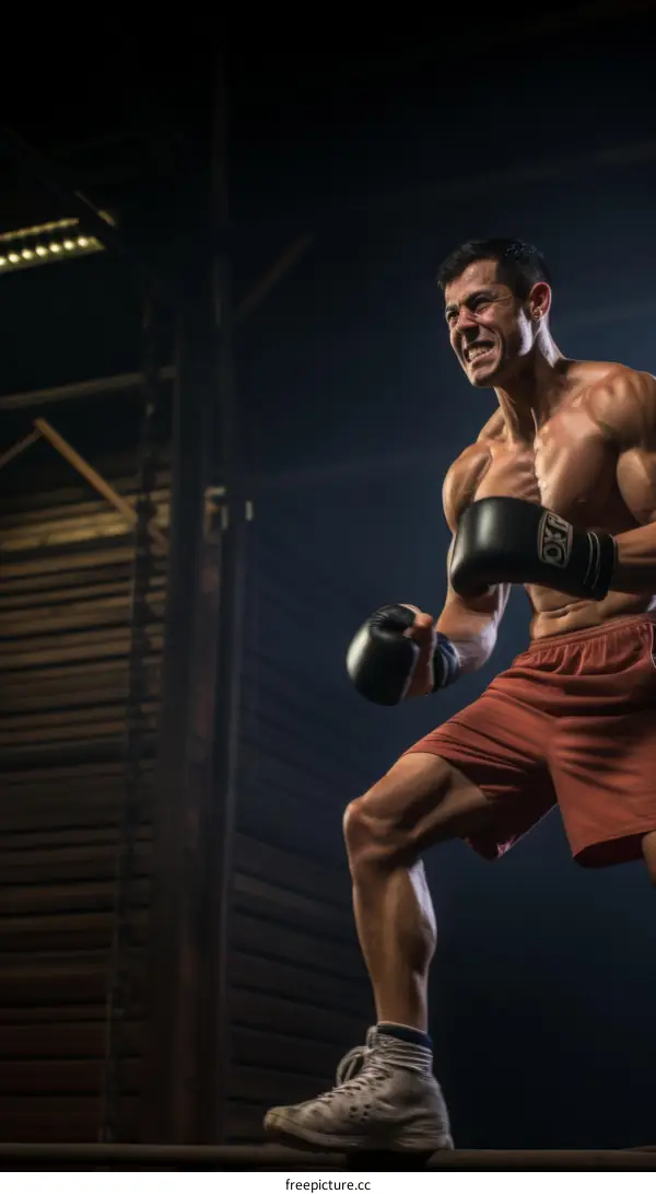 A boxer is throwing a punch in a boxing match