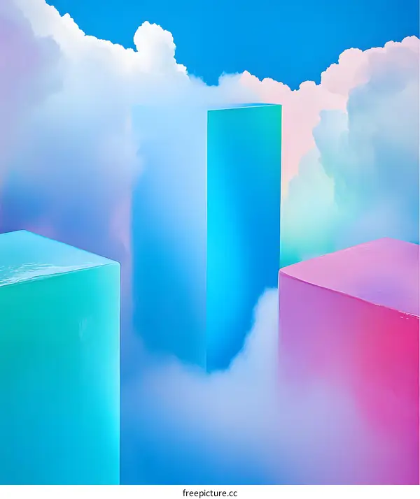 Abstract 3D Render of Color Cubes in the Clouds