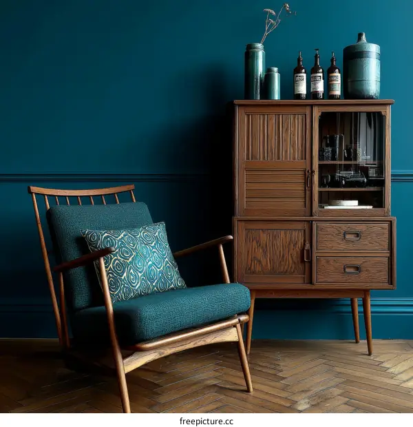 Mid-Century Modern Living Room with Teal Accents