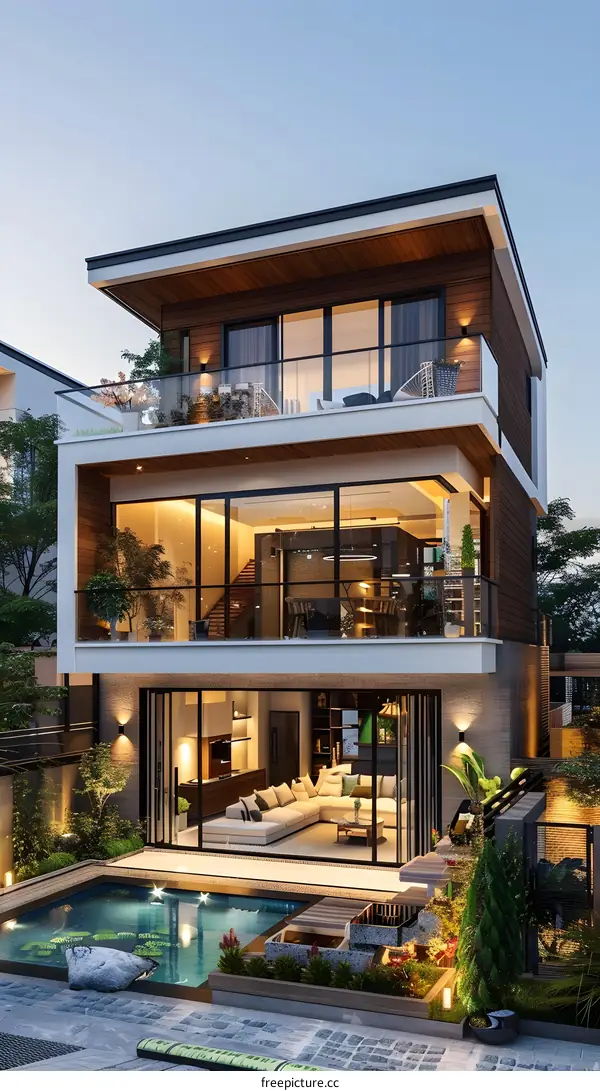 A three-story modern house