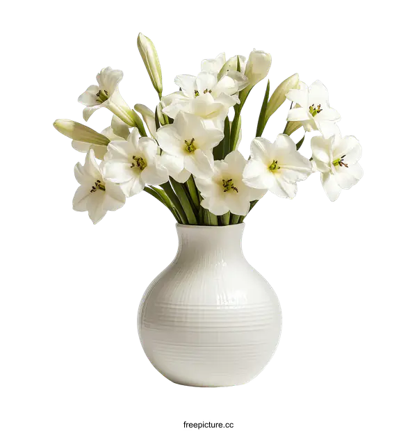 [Transparent Background PNG]White Flowers in Vase Against White Background