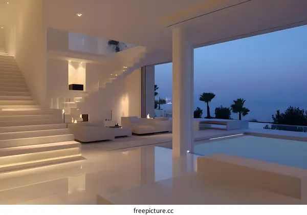 Modern White Interior Design With Minimalist Furniture and Large Window View