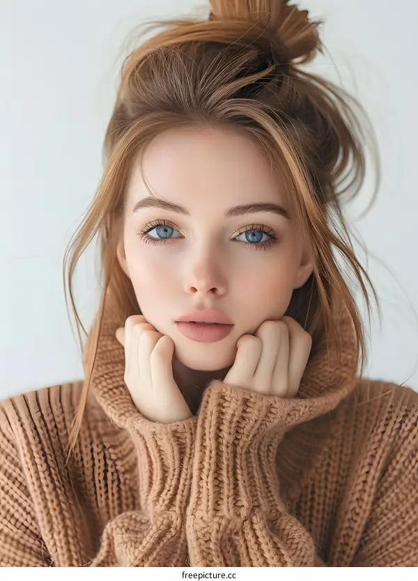 Closeup Portrait of a Young Woman with Blue Eyes