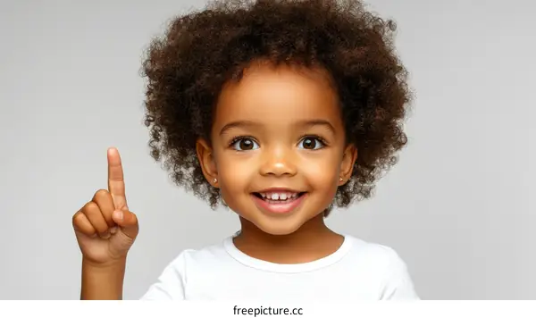 Happy Girl Pointing Upwards