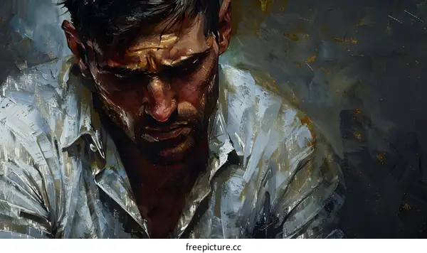 Portrait of a Man with Dark Hair and Beard Wearing a White Shirt